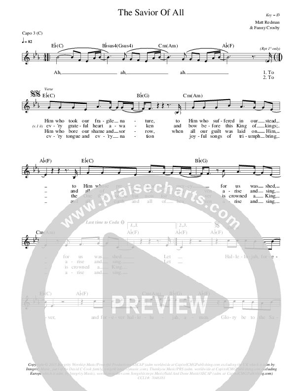 The Savior Of All Lead Sheet (Matt Redman)