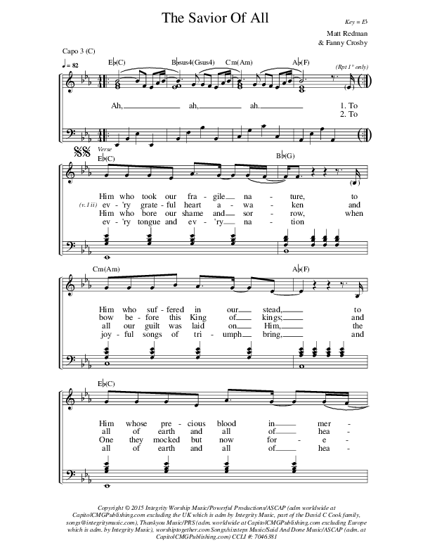 The Savior Of All Lead & Piano (Matt Redman)