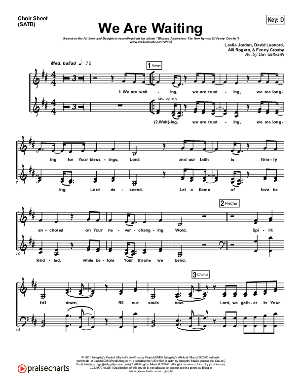 We Are Waiting Choir Sheet (SATB) (All Sons & Daughters)