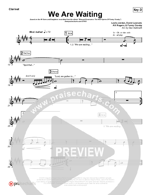 We Are Waiting Clarinet (All Sons & Daughters)