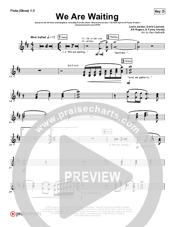 We Are Waiting Flute/Oboe 1/2/3 (All Sons & Daughters)