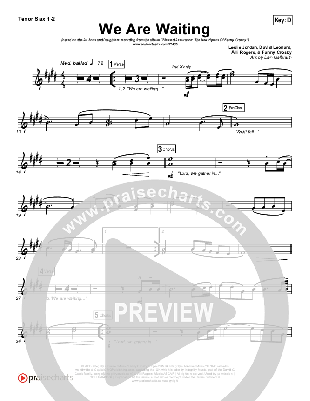 We Are Waiting Tenor Sax 1/2 (All Sons & Daughters)