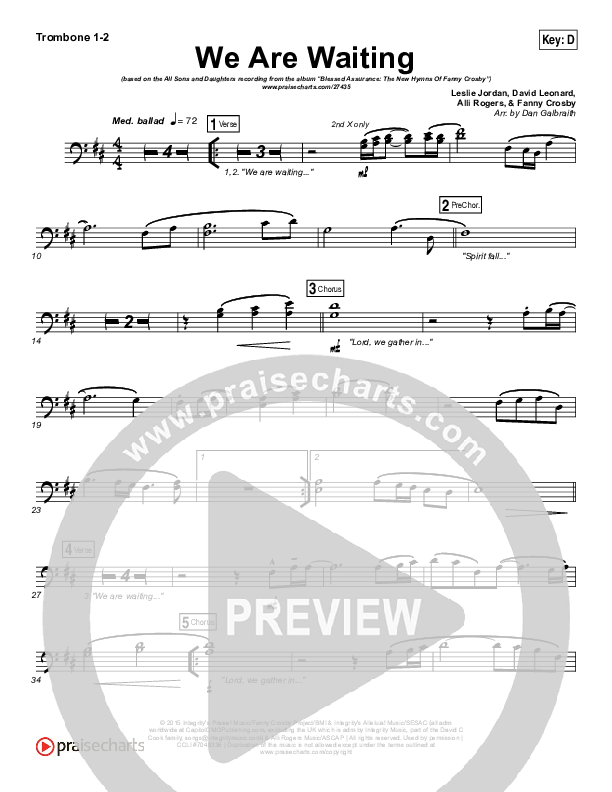 We Are Waiting Trombone 1/2 (All Sons & Daughters)