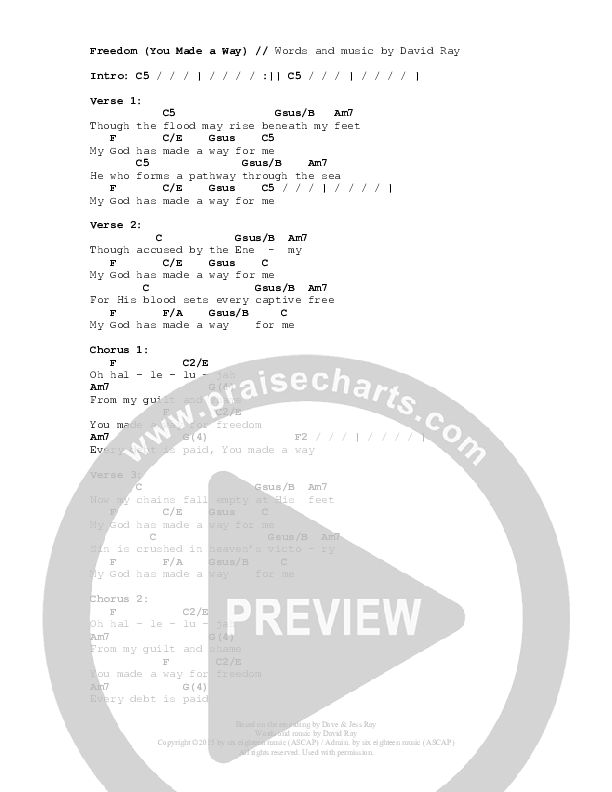 Freedom (You Made a Way)  Chords & Lyrics (Dave and Jess Ray)
