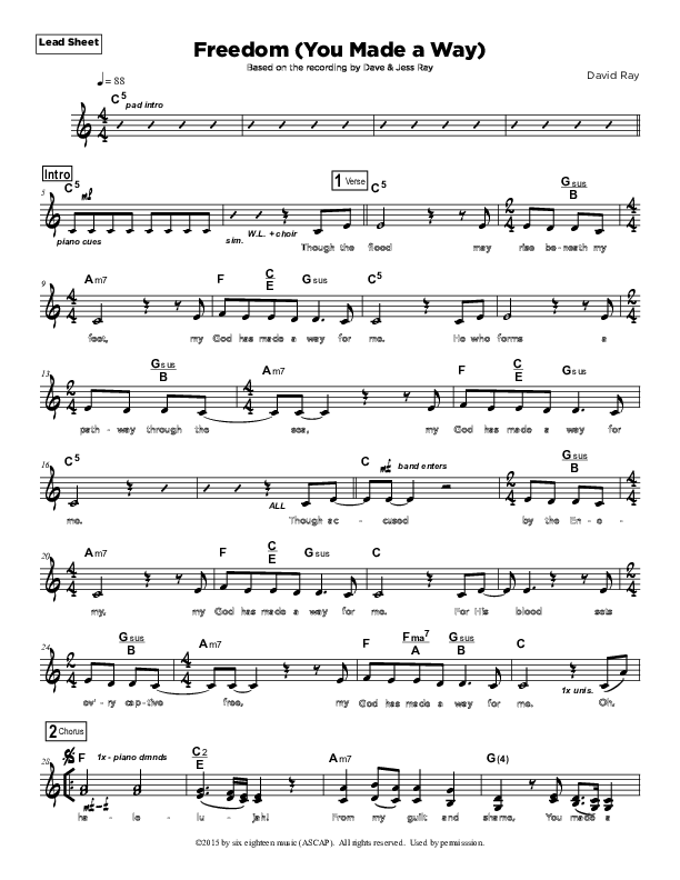 Freedom (You Made a Way)  Lead Sheet (Dave and Jess Ray)