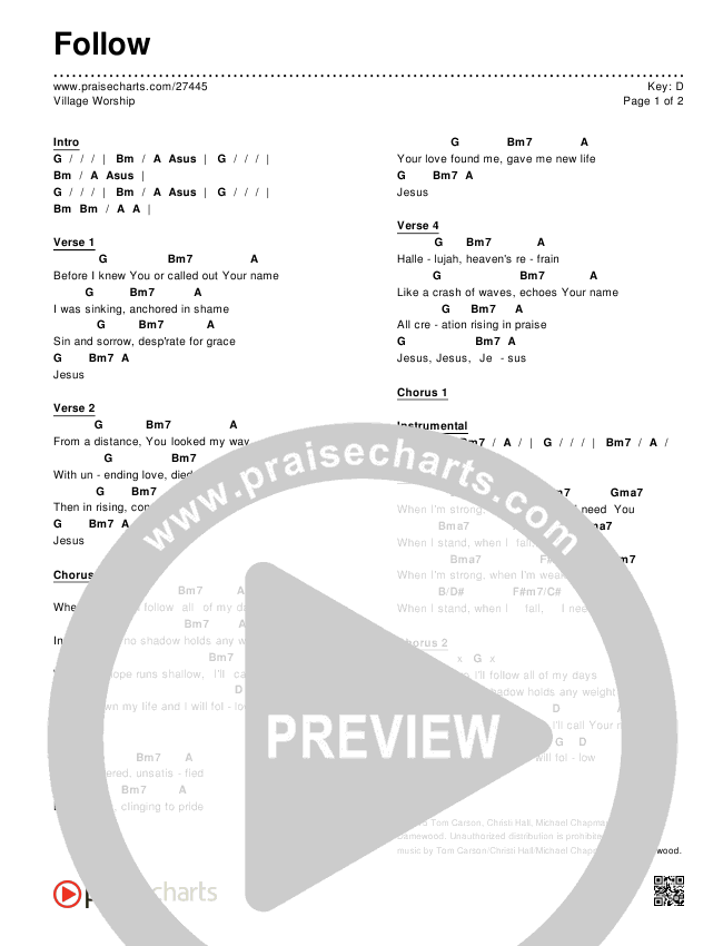 Follow Chords & Lyrics (Village Worship)
