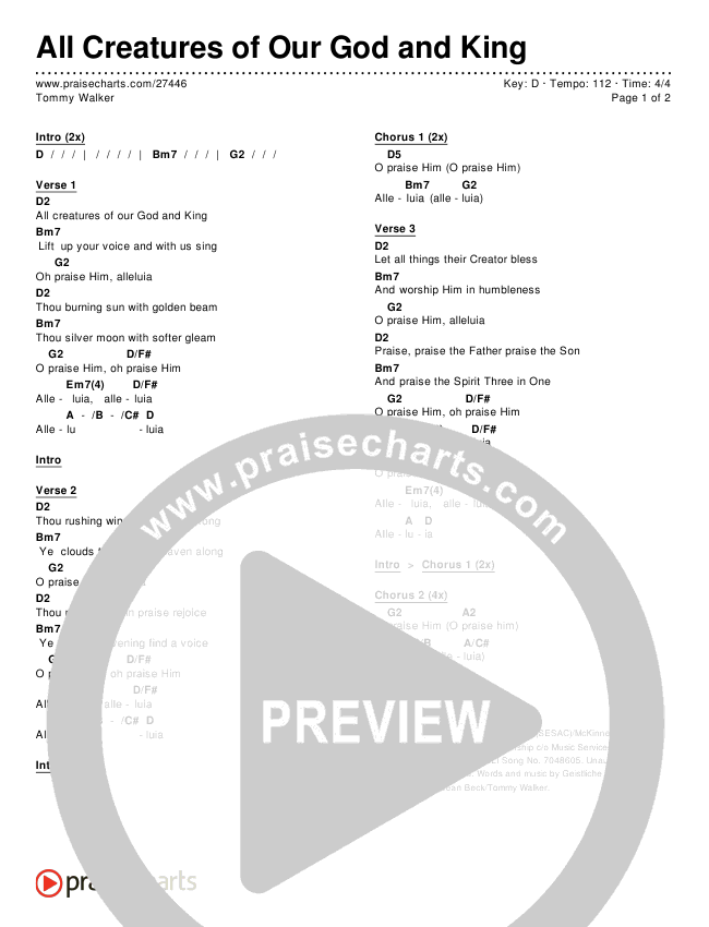 All Creatures Of Our God And King Chords & Lyrics (Tommy Walker)