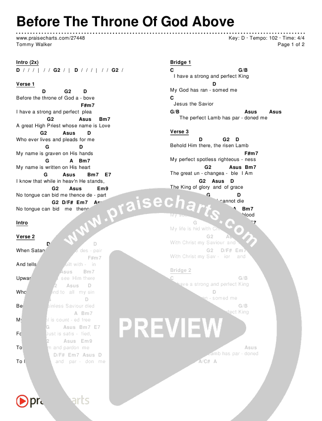 Before The Throne Of God Above Chords & Lyrics (Tommy Walker)