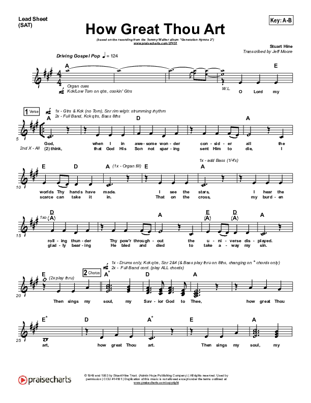 How Great Thou Art Lead Sheet (Tommy Walker)