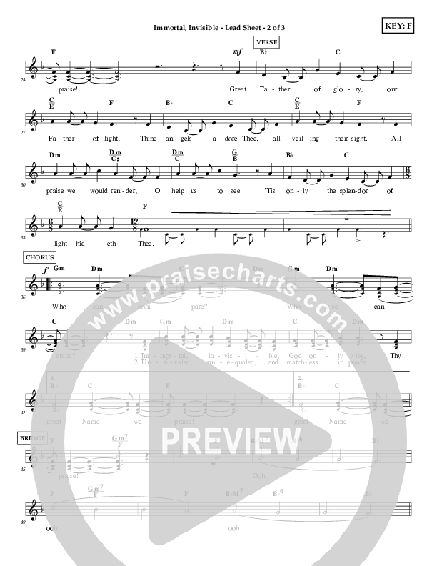 Immortal Invisible Lead Sheet (Tommy Walker)