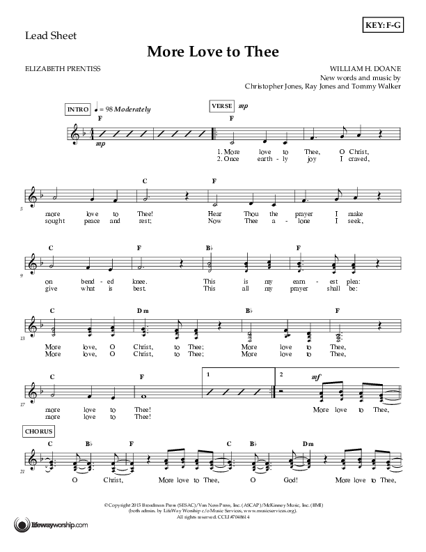 More Love To Thee Lead Sheet (Tommy Walker)