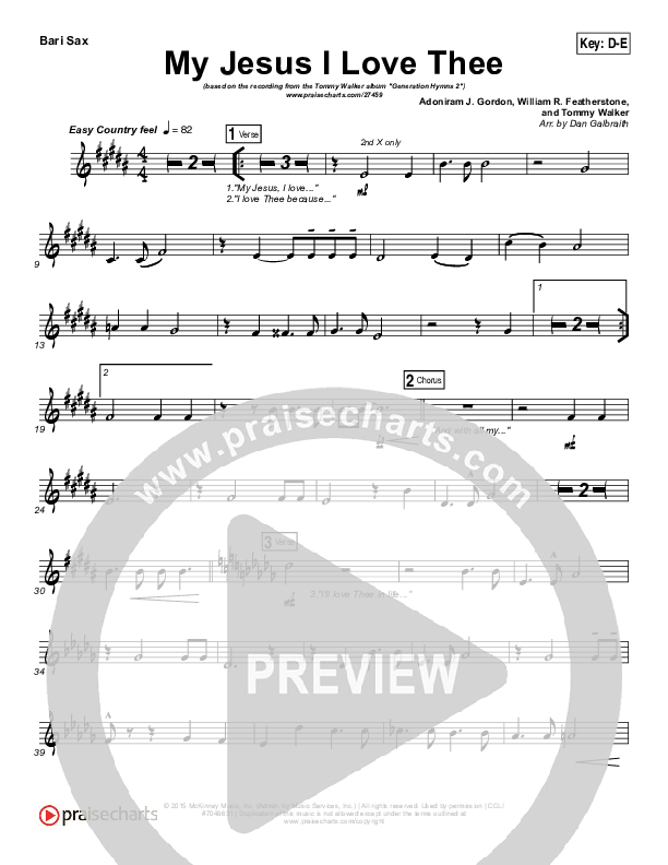 My Jesus I Love Thee Bari Sax (Tommy Walker)