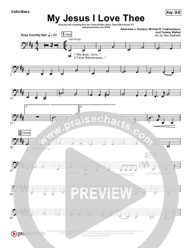 My Jesus I Love Thee Cello/Bass (Tommy Walker)