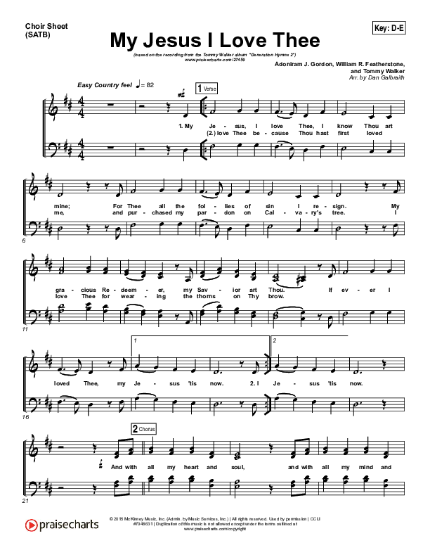 My Jesus I Love Thee Choir Vocals (SATB) (Tommy Walker)