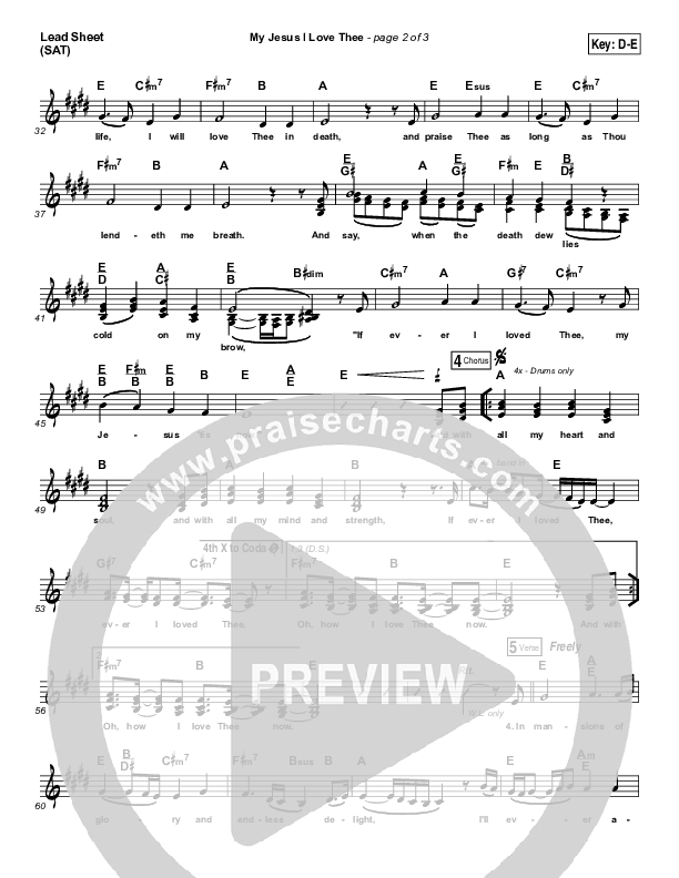 My Jesus I Love Thee Lead Sheet (SAT) (Tommy Walker)