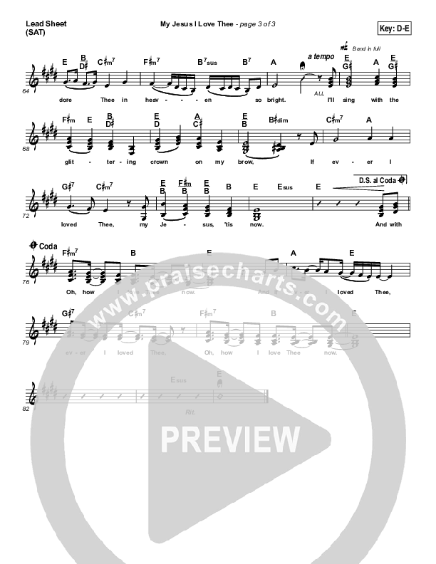 My Jesus I Love Thee Lead Sheet (SAT) (Tommy Walker)