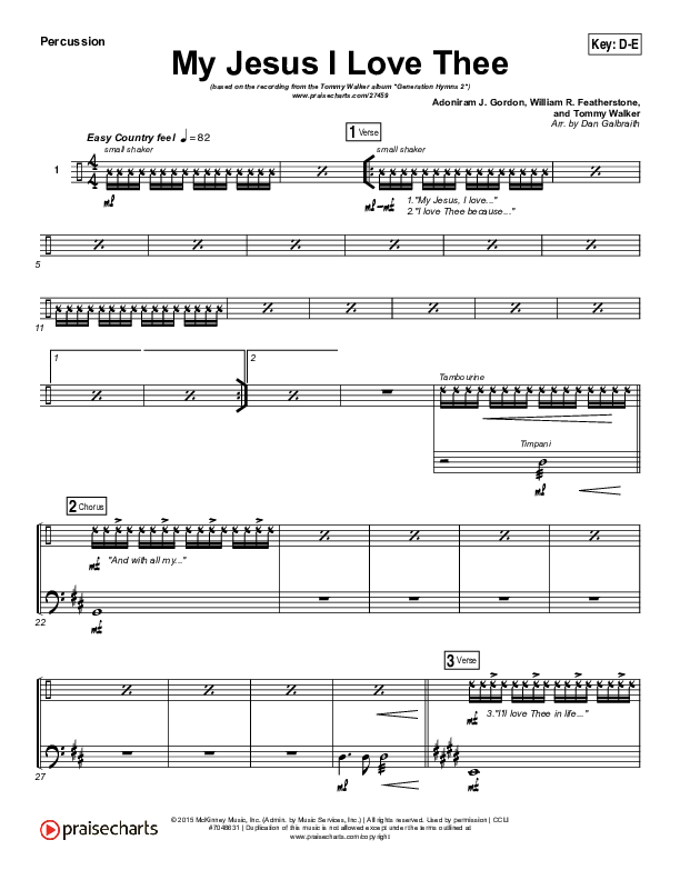 My Jesus I Love Thee Percussion (Tommy Walker)