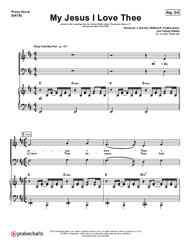My Jesus I Love Thee Piano/Vocal (SATB) (Tommy Walker)