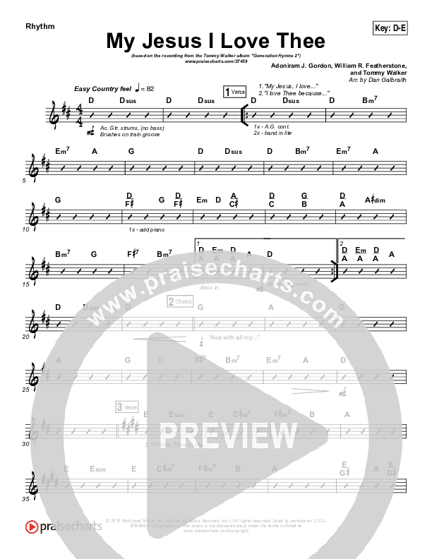 My Jesus I Love Thee Rhythm Chart (Tommy Walker)