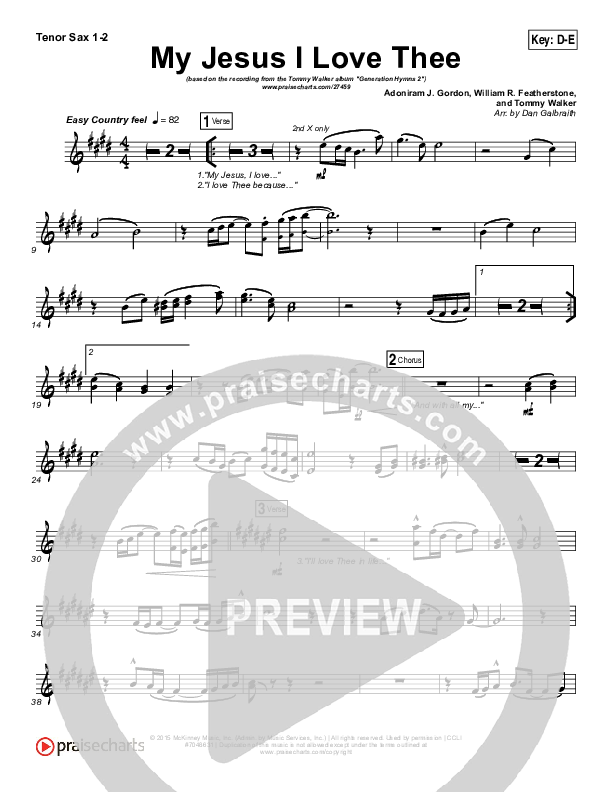 My Jesus I Love Thee Tenor Sax 1/2 (Tommy Walker)