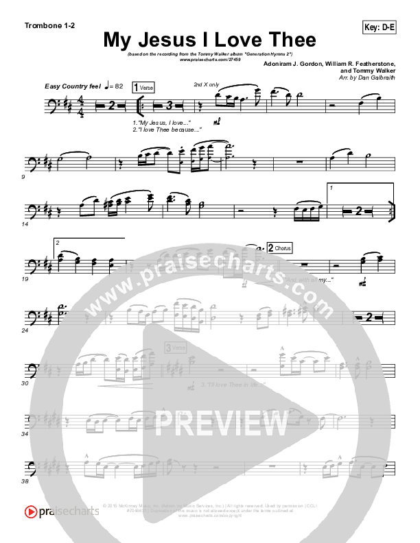 My Jesus I Love Thee Trombone 1/2 (Tommy Walker)