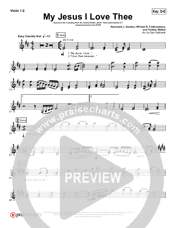 My Jesus I Love Thee Violin 1/2 (Tommy Walker)