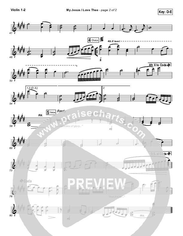 My Jesus I Love Thee Violin 1/2 (Tommy Walker)