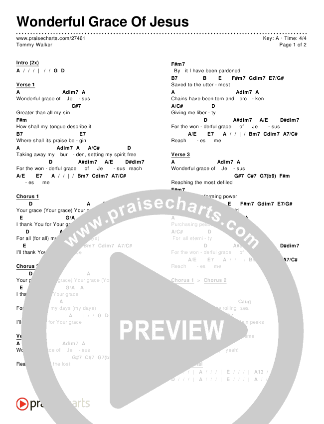 Wonderful Grace Of Jesus Chords PDF (Tommy Walker) PraiseCharts