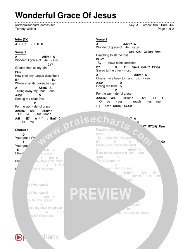 Wonderful Grace Of Jesus Chords & Lyrics (Tommy Walker)