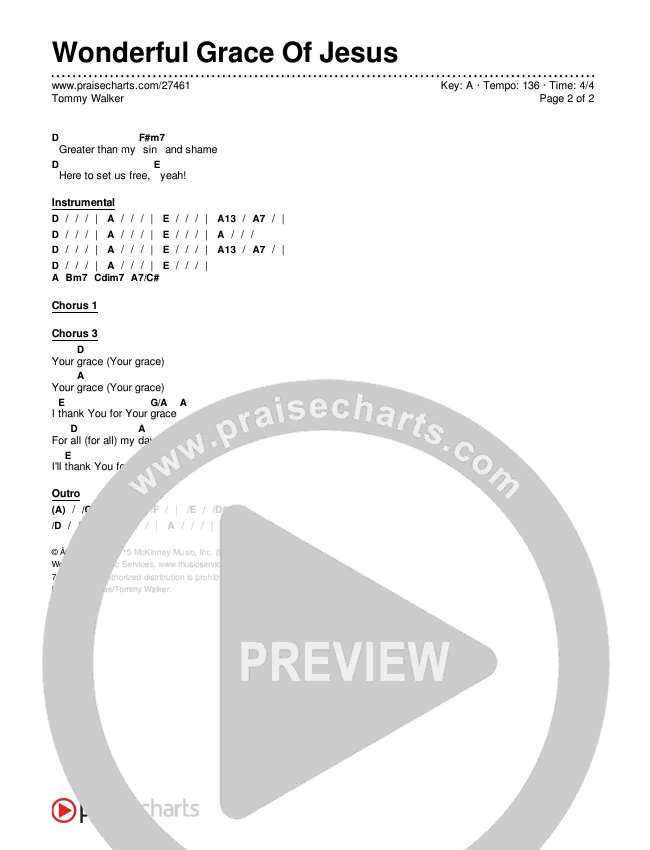 Wonderful Grace Of Jesus Chords & Lyrics (Tommy Walker)