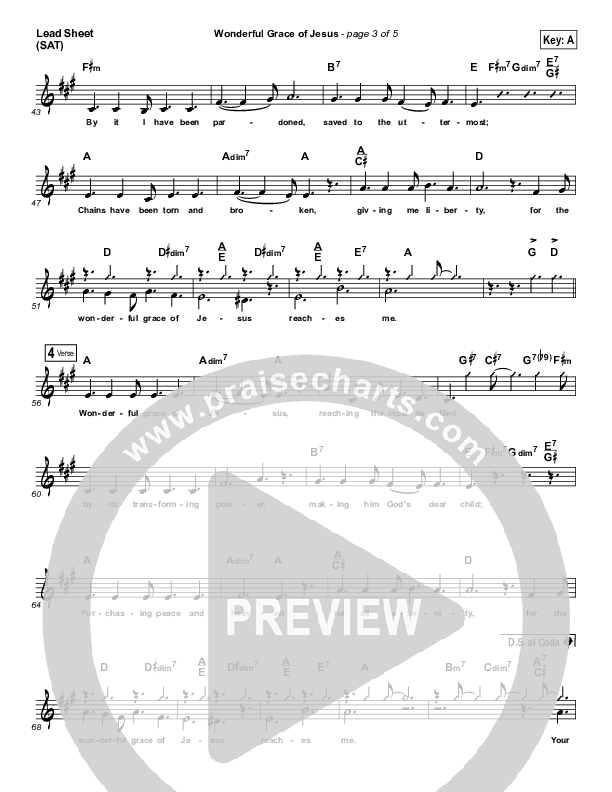 Wonderful Grace Of Jesus Lead Sheet (Tommy Walker)