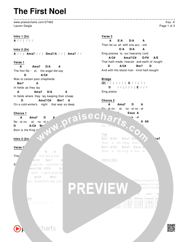 The First Noel Chords & Lyrics (Lauren Daigle)