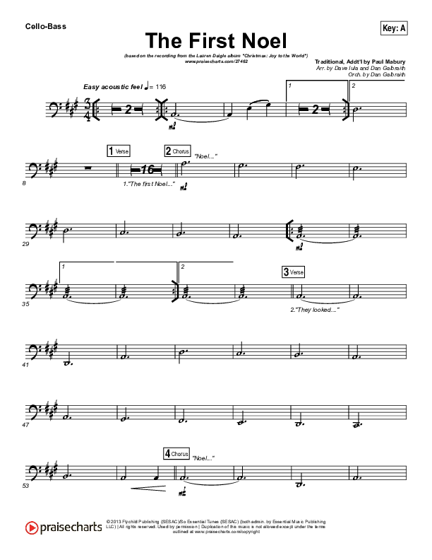 The First Noel Cello/Bass (Lauren Daigle)