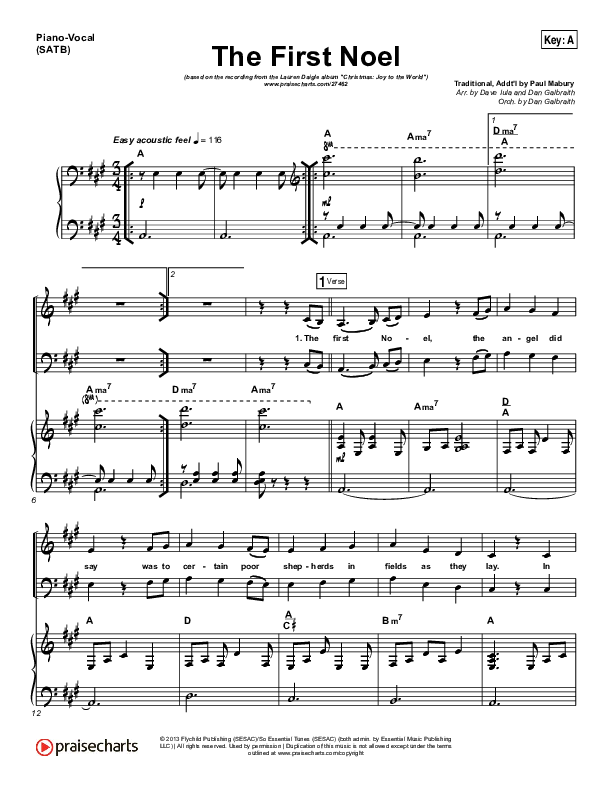 The First Noel Piano/Vocal (SATB) (Lauren Daigle)