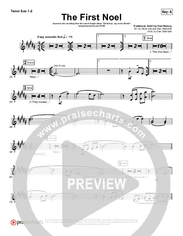 The First Noel Tenor Sax 1/2 (Lauren Daigle)
