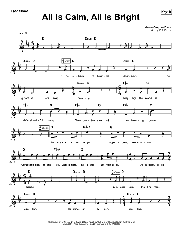 All Is Calm All Is Bright Lead Sheet (Vital Worship)