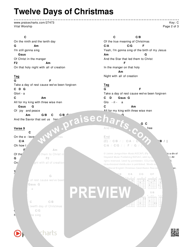Twelve Days Of Christmas Chords & Lyrics (Vital Worship)