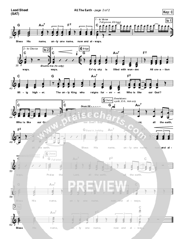 All The Earth (Choral Anthem SATB) Lead Sheet (SAT) (Vertical Worship / Arr. Richard Kingsmore)