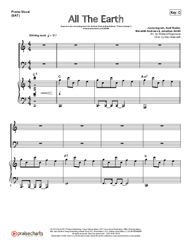 All The Earth (Choral Anthem SATB) Piano/Vocal (SAT) (Vertical Worship / Arr. Richard Kingsmore)