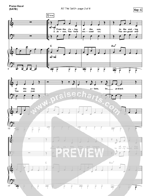 All The Earth (Choral Anthem SATB) Piano/Vocal (SAT) (Vertical Worship / Arr. Richard Kingsmore)