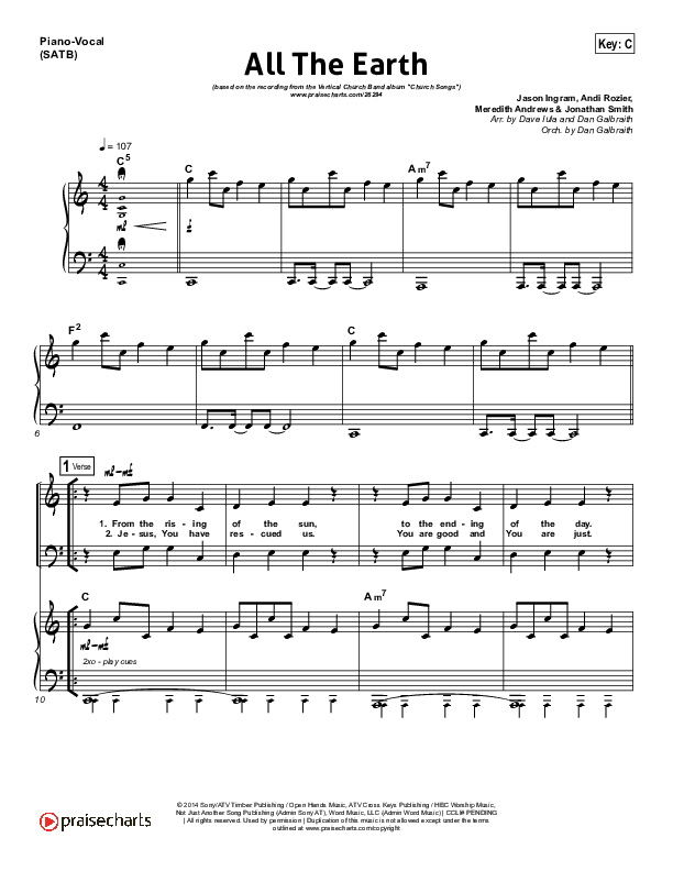 All The Earth (Choral Anthem SATB) Piano/Vocal (SATB) (Vertical Worship / Arr. Richard Kingsmore)