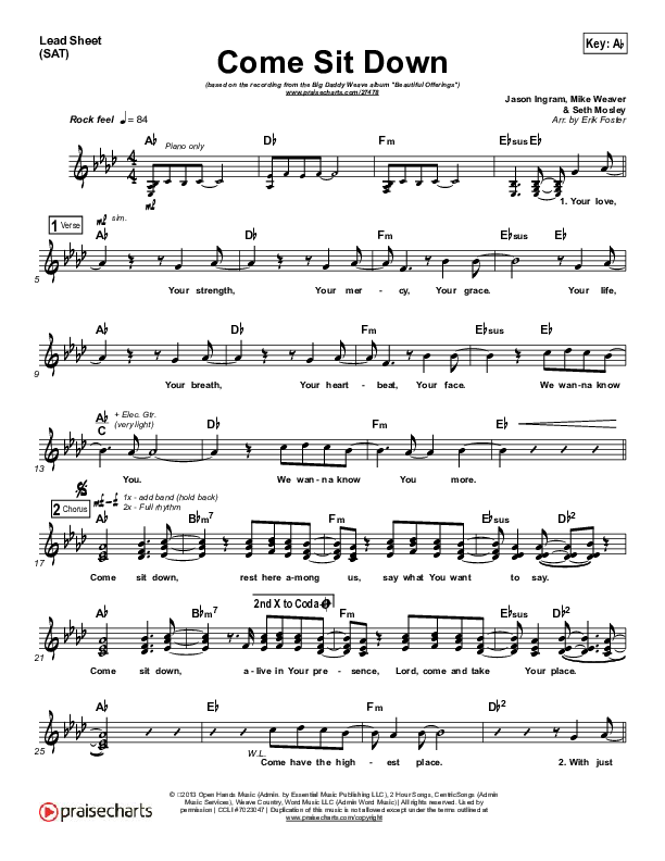 Come Sit Down Lead Sheet (Big Daddy Weave)