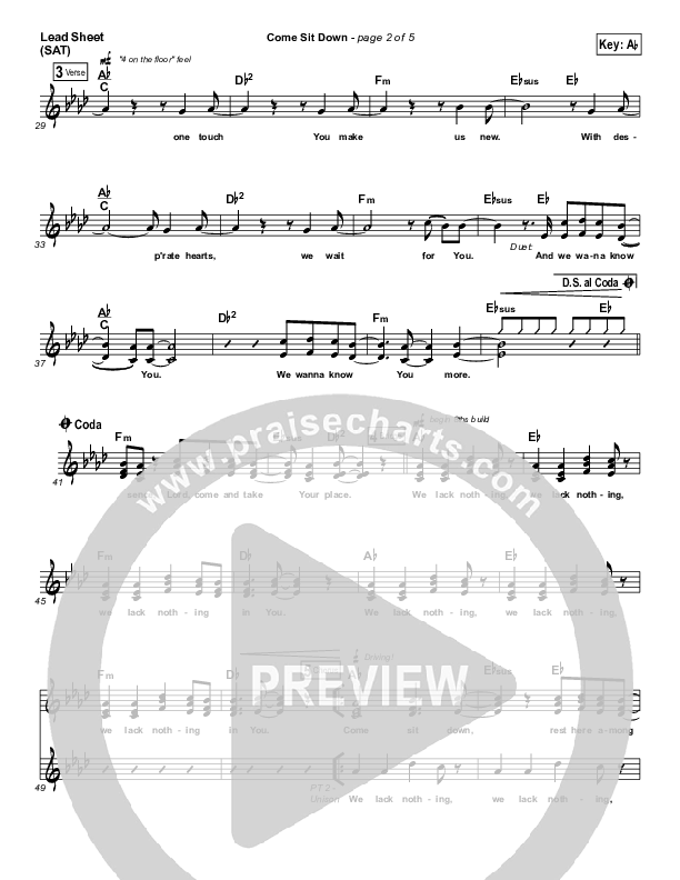 Come Sit Down Lead Sheet (Big Daddy Weave)