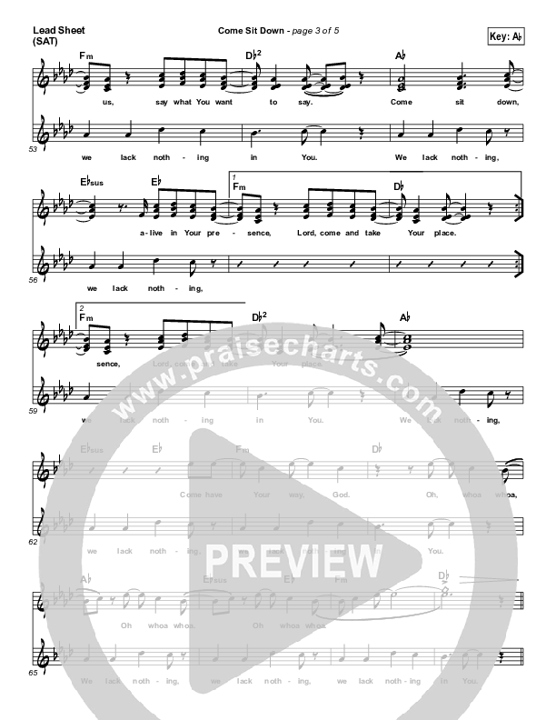 Come Sit Down Lead Sheet (SAT) (Big Daddy Weave)