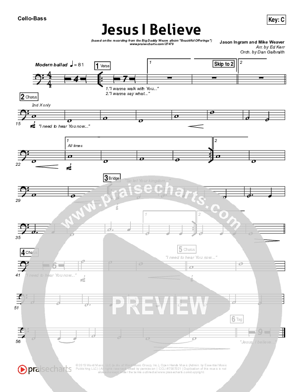 Jesus I Believe Cello/Bass (Big Daddy Weave)