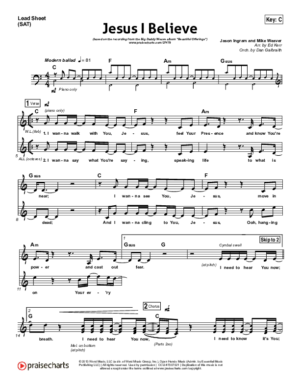 Jesus I Believe Lead Sheet (SAT) (Big Daddy Weave)