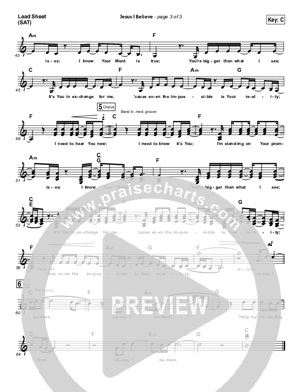 Jesus I Believe Lead Sheet (SAT) (Big Daddy Weave)