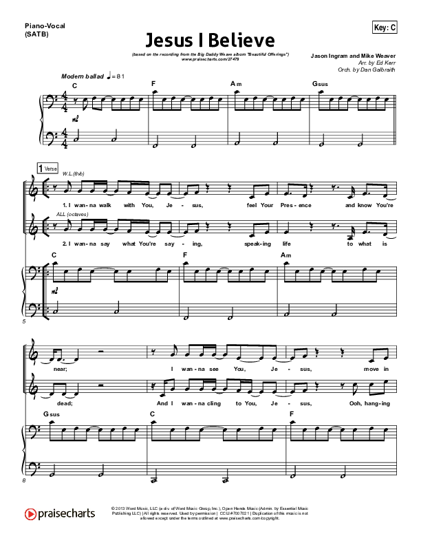Jesus I Believe Piano/Vocal Pack (Big Daddy Weave)