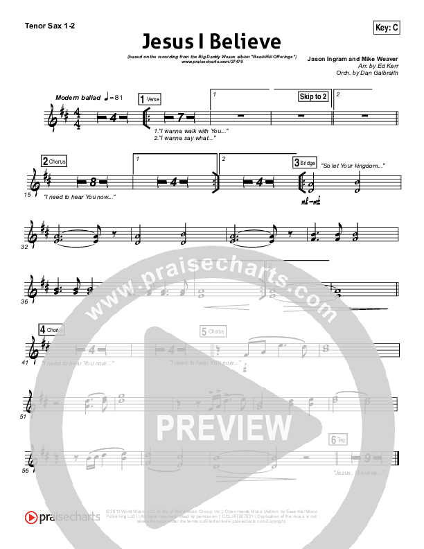 Jesus I Believe Tenor Sax 1/2 (Big Daddy Weave)