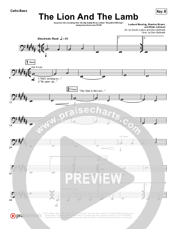 The Lion And The Lamb Cello/Bass (Big Daddy Weave)